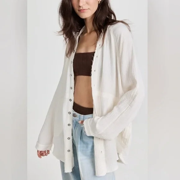 We The Free Womens Daydream White Cotton Tunic Button-Down Top Shirt NWT Small - Picture 3 of 17